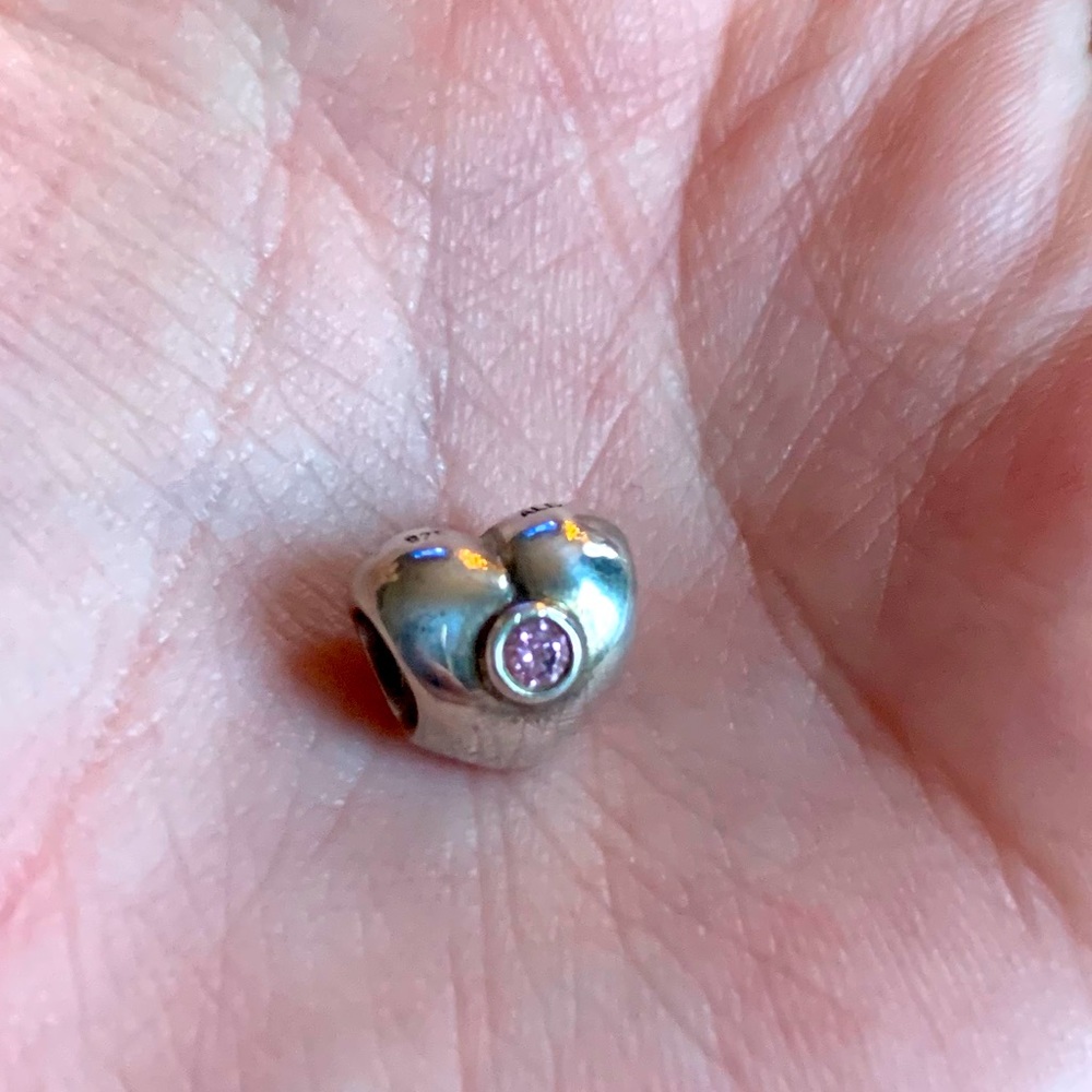 PANDORA - Silver Heart Charm - Pink Crystal NWOT